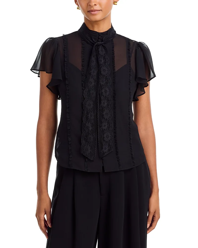 Virelle Ruffle Tie Neck Blouse by Cinq a Sept