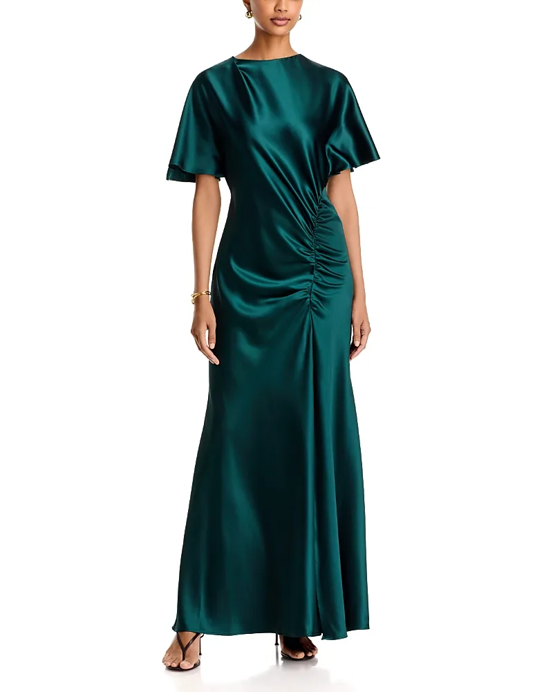 Stretch Satin Ruched Gown by AQUA