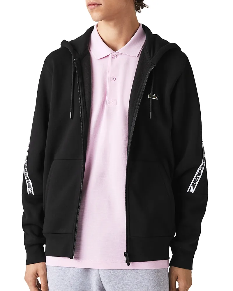 Classic Fit Printed Bands Zip Front Hoodie by Lacoste