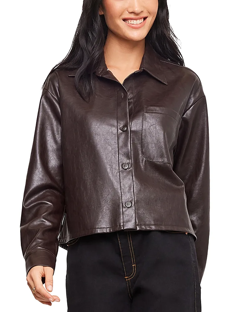 Faux Leather Cropped Shirt by Karen Kane