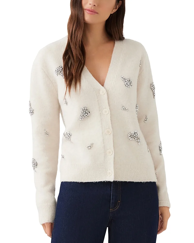 Embellished Rhinestone Cardigan Sweater by Karen Kane
