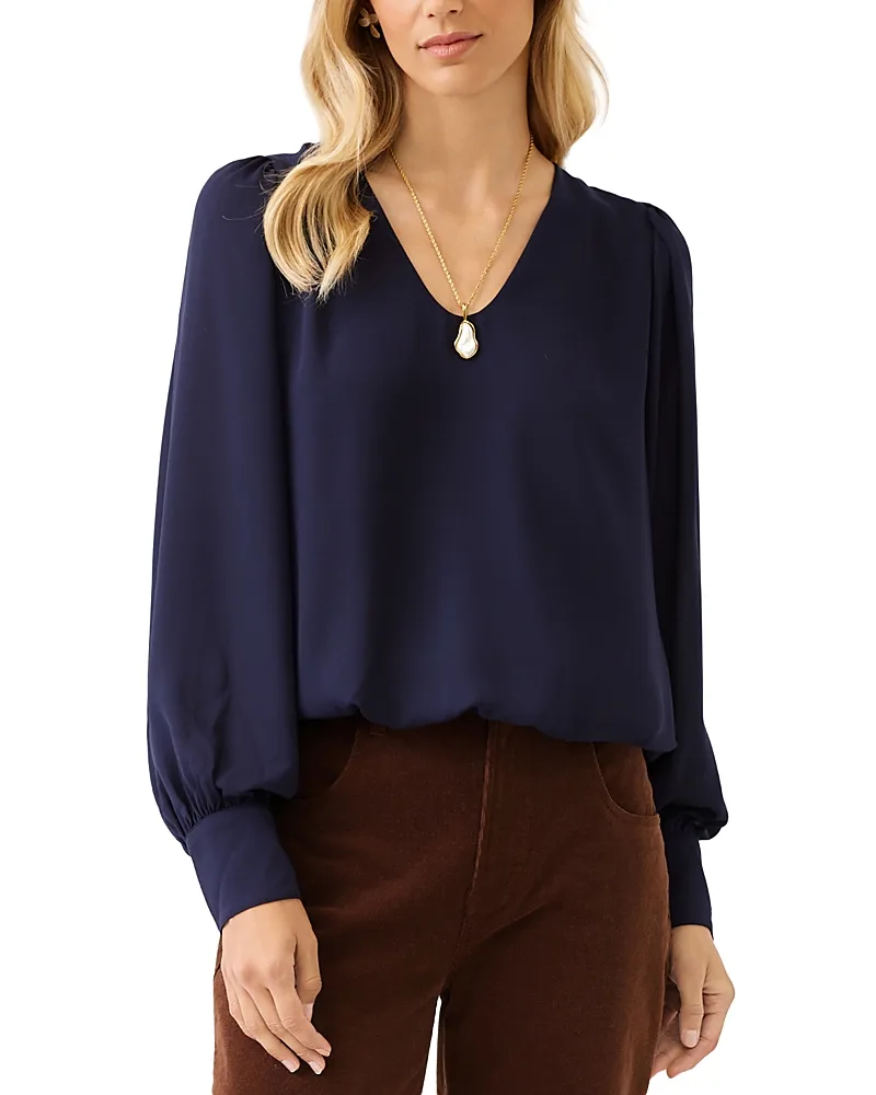 V Neck Puff Sleeve Top by Karen Kane
