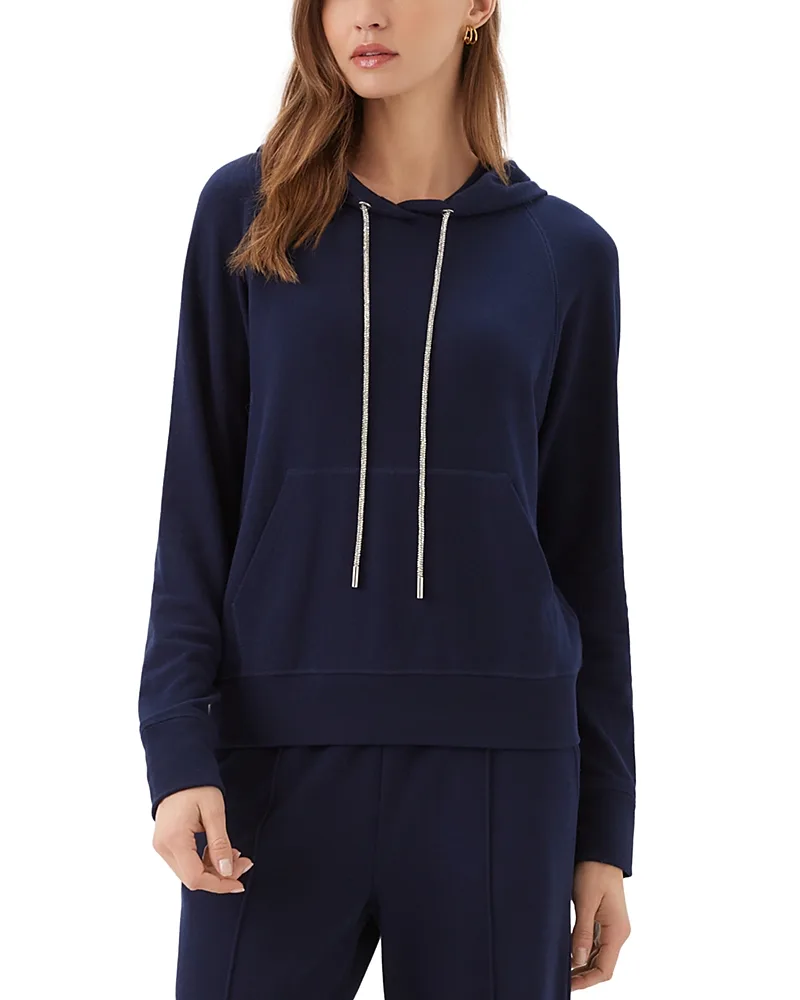 Rhinestone Drawstring Hoodie Sweatshirt by Karen Kane