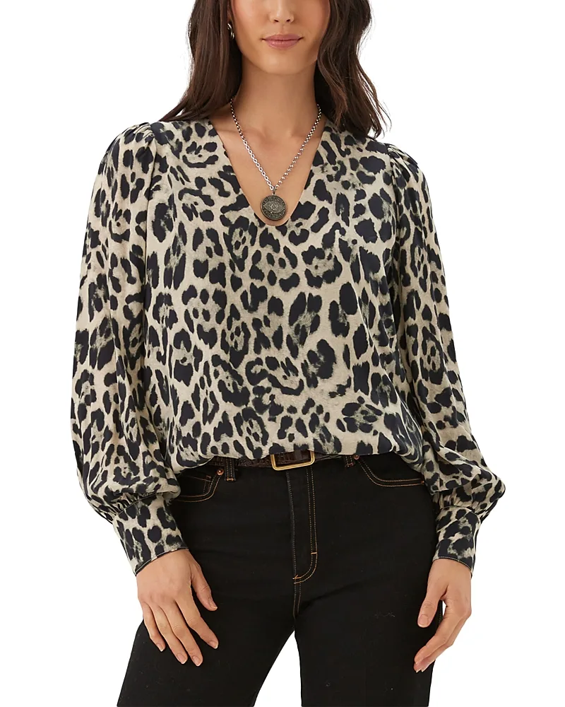 Printed V Neck Puff Sleeve Top