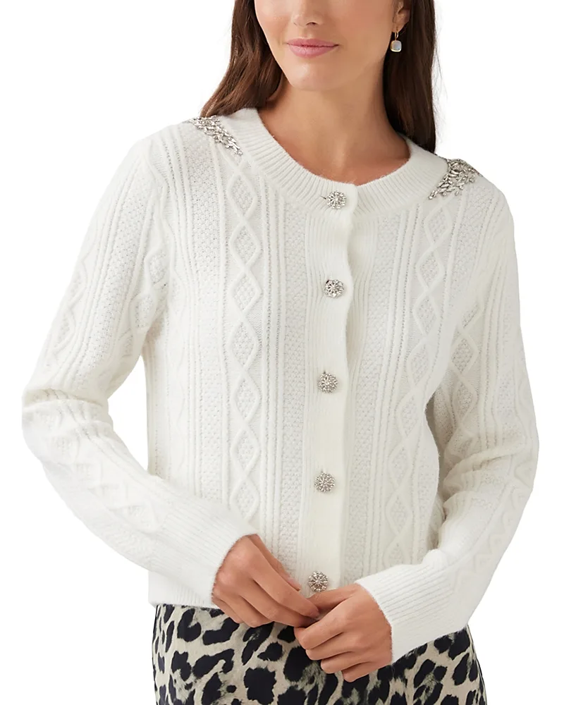 Embellished Crewneck Cardigan Sweater by Karen Kane