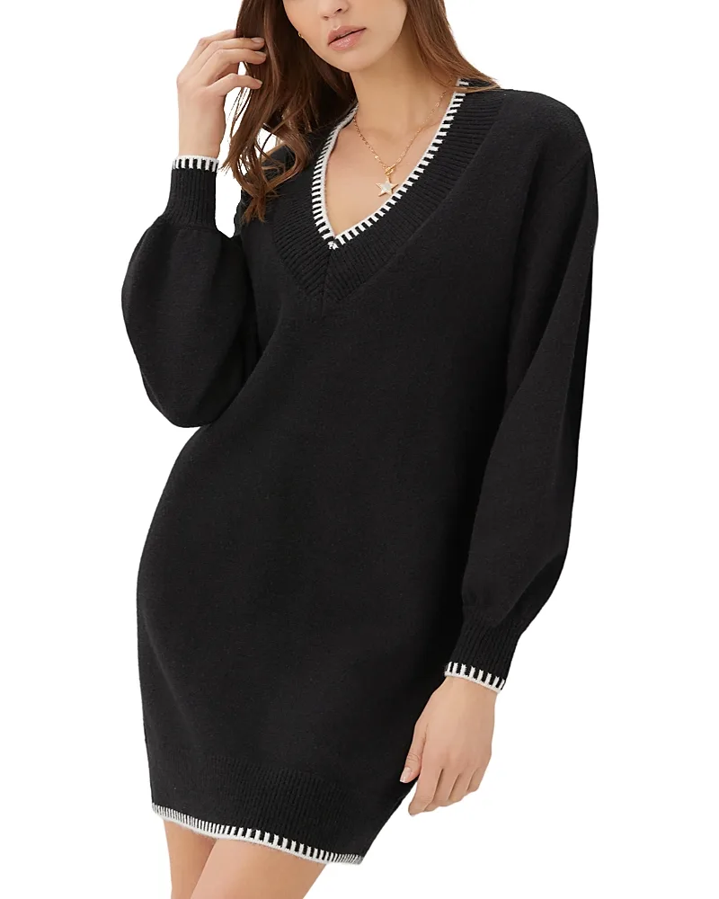 Varsity V Neck Sweater Dress by Karen Kane