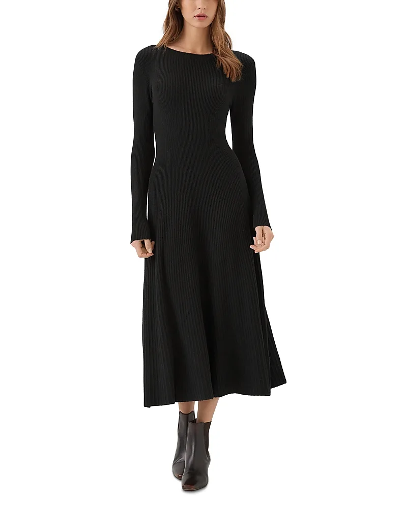 Round Neck Rib Knit Seamless Midi Sweater Dress