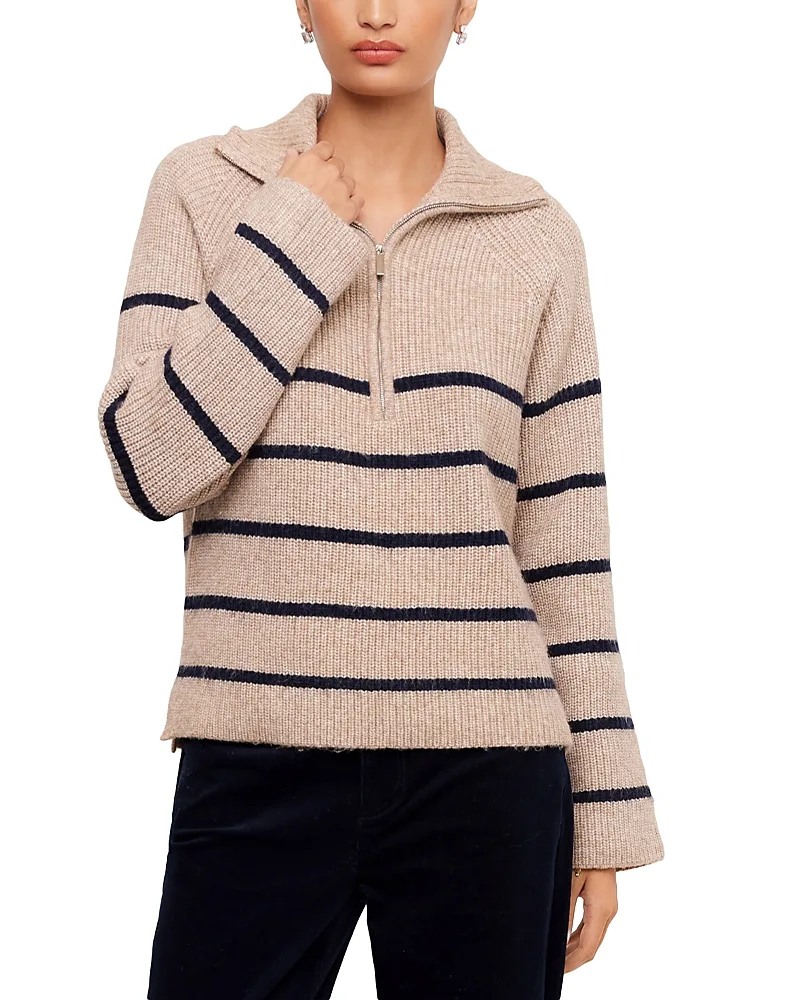 Stripe Half-Zip Long Sleeve Sweater by Karen Kane