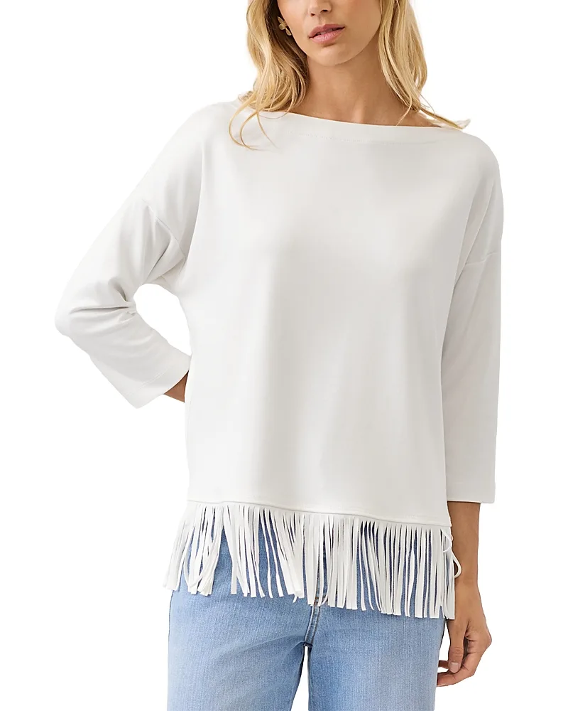 Boat Neck Fringe Trim Top