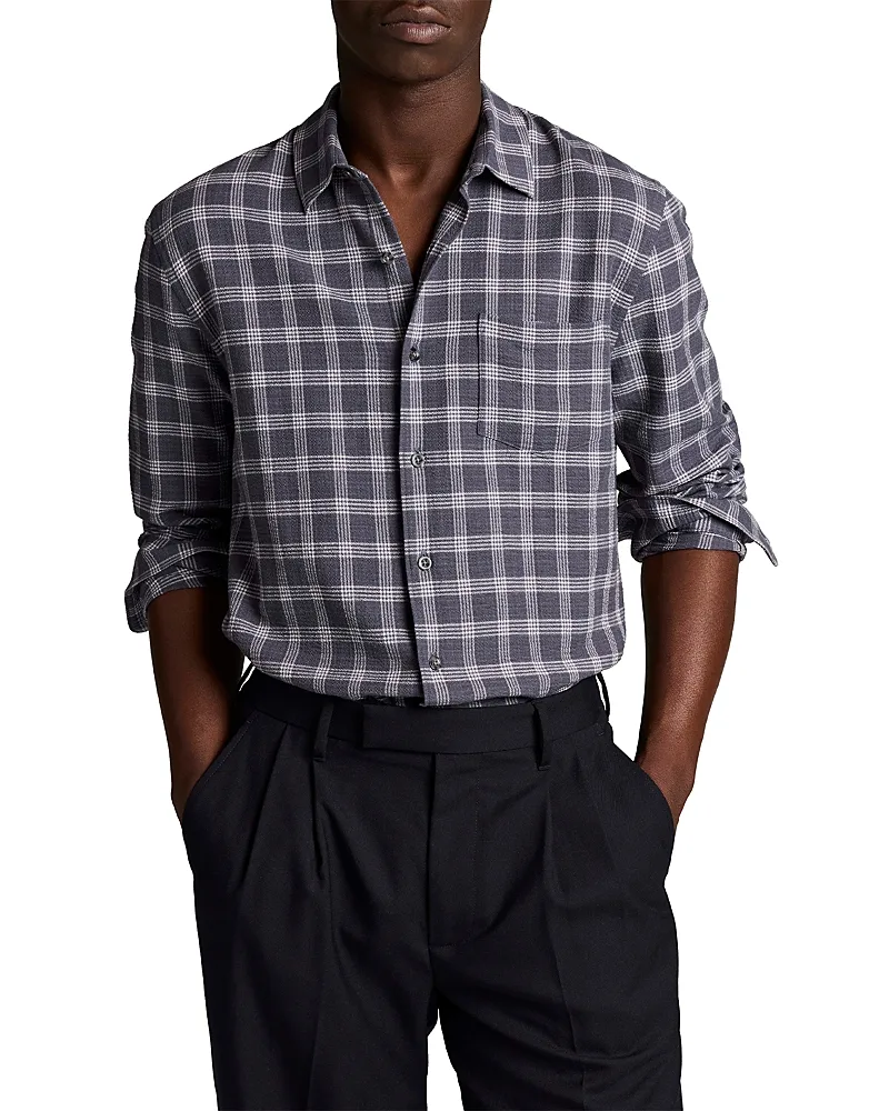 Simmons Plaid Cotton Blend Pocket Shirt by Vince