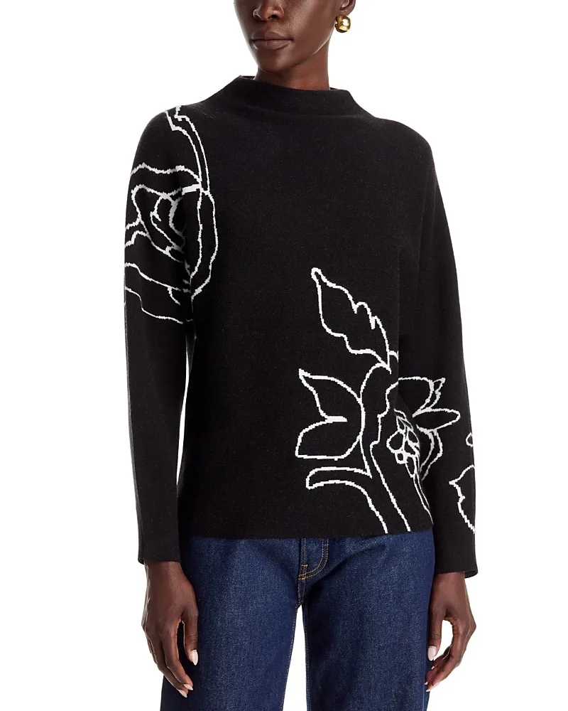 T Tahari Floral Jacquard Funnel Neck Sweater by Tahari