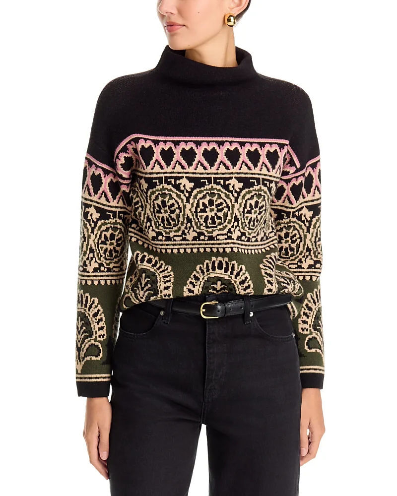 T Tahari Funnel Neck Jacquard Sweater by Tahari