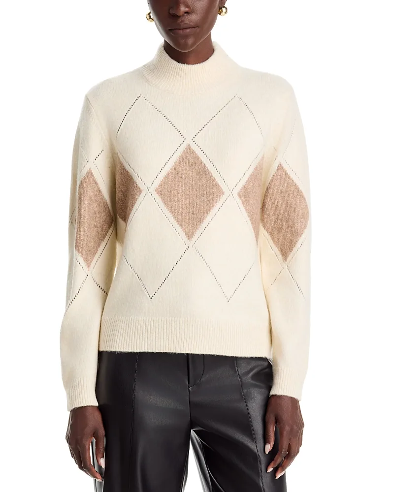 T Tahari Mock Neck Pointelle Argyle Sweater by Tahari