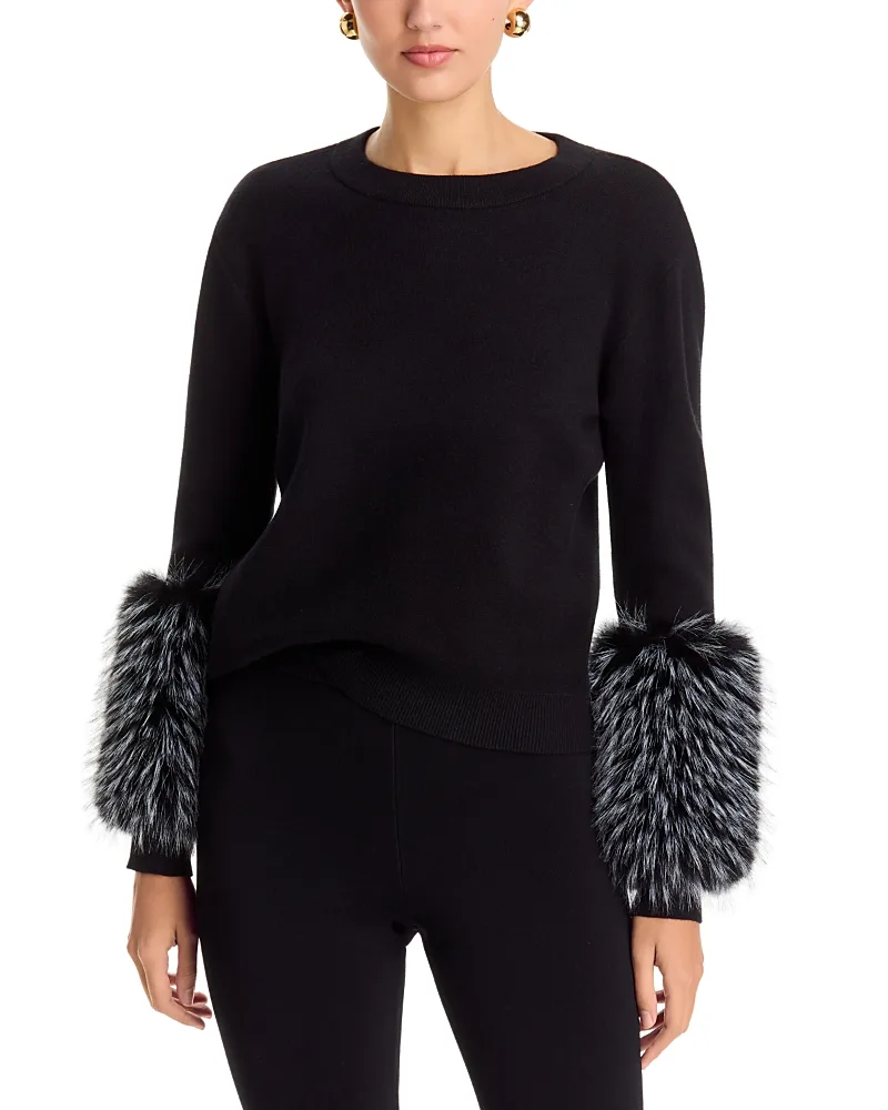 T Tahari Faux Fur Cuff Crewneck Sweater by Tahari