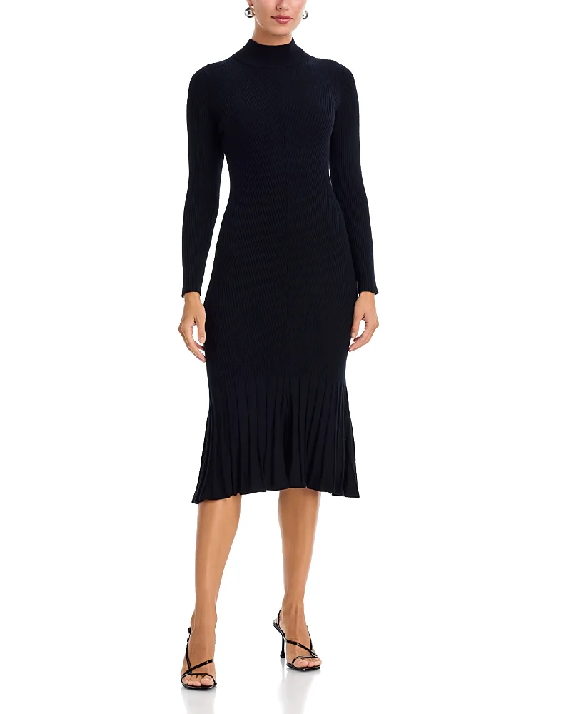 T Tahari Mock Neck Rib Trumpet Dress