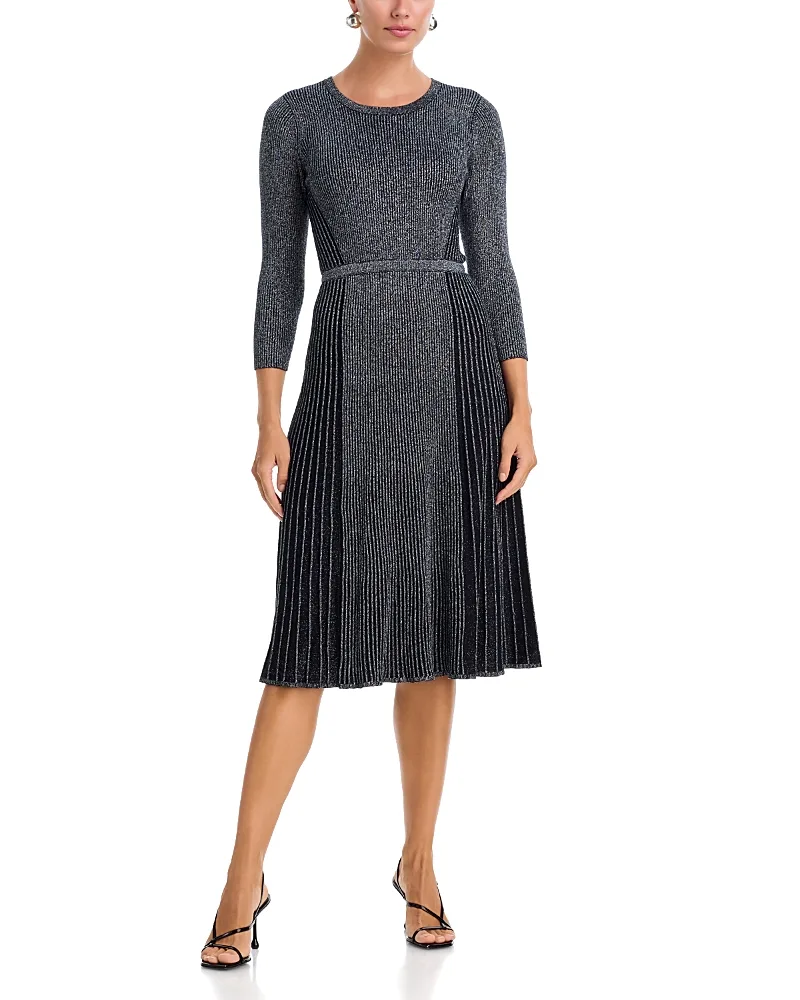 T Tahari Round Neck Side Rib Midi Dress