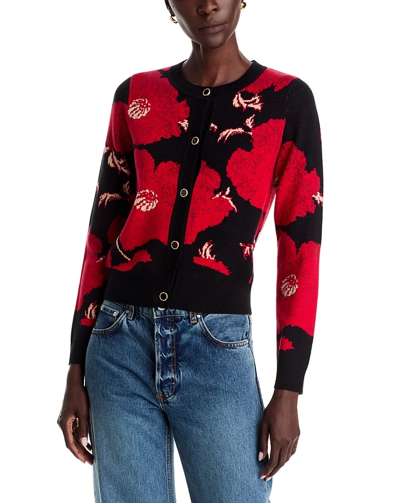 T Tahari Crewneck Lurex Floral Jacquard Cardigan by Tahari