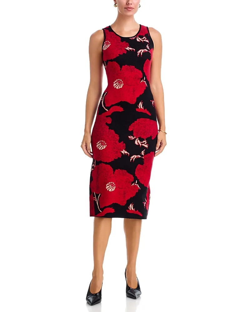 T Tahari Sleeveless Floral Jacquard Midi Dress
