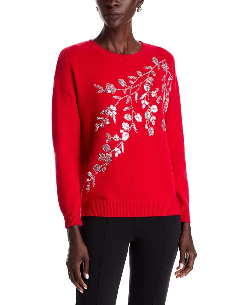T Tahari Floral Embellished Crewneck Sweater by Tahari