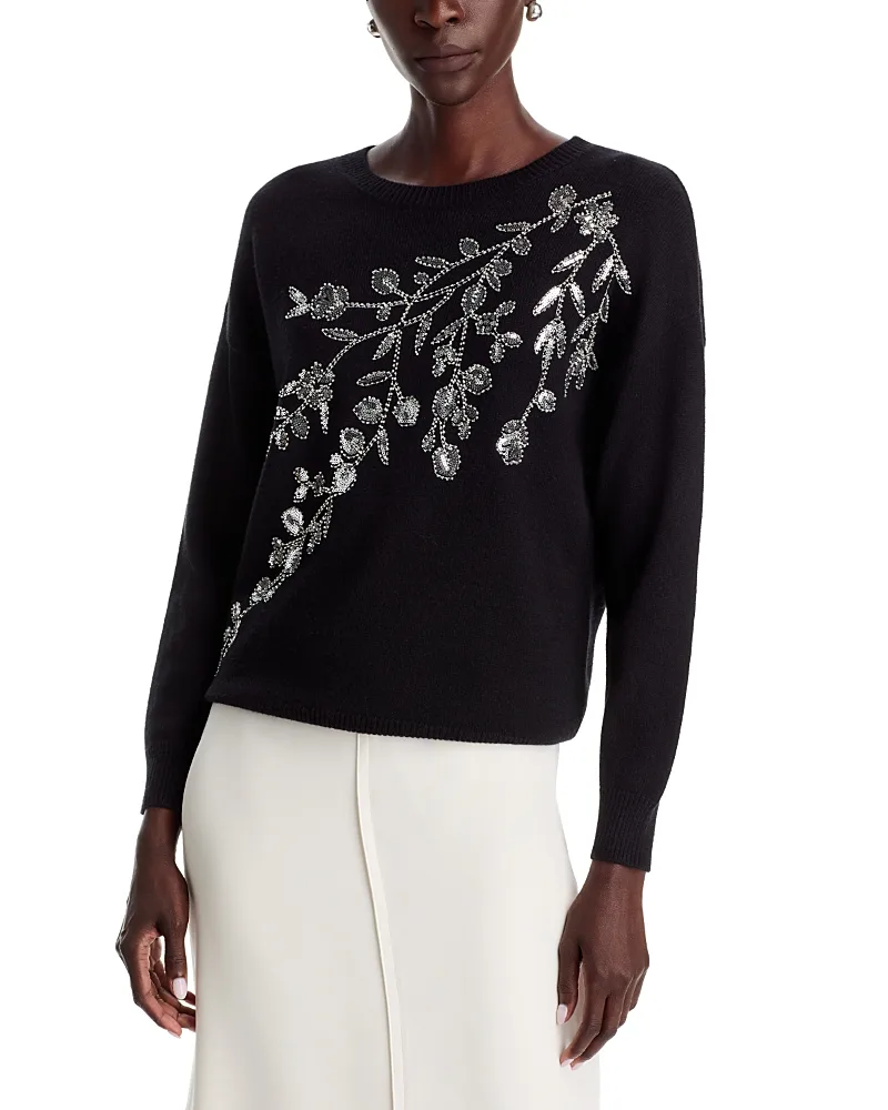T Tahari Floral Embellished Crewneck Sweater