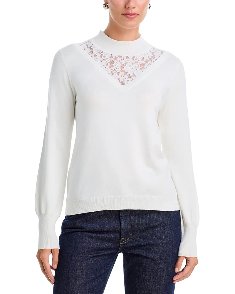 T Tahari Lace Yoke Mock Neck Sweater by Tahari