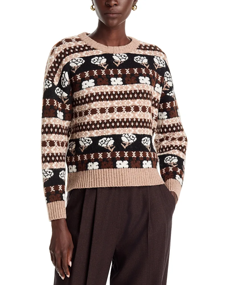 T Tahari Floral Fair Isle Crewneck Sweater by Tahari