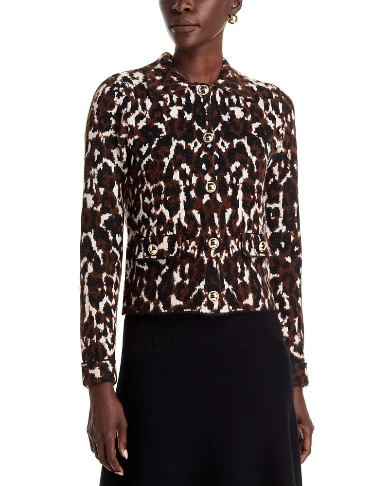 T Tahari Leopard Jacquard Sweater Jacket by Tahari