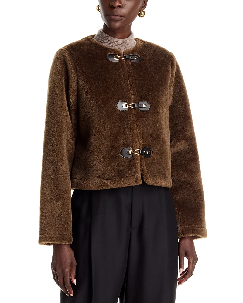T Tahari Faux Fur Toggle Buckle Jacket
