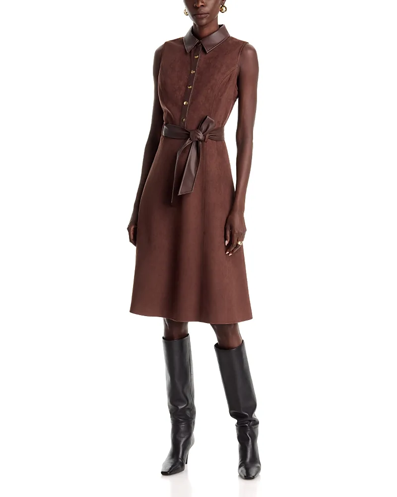 T Tahari Faux Suede Collared Midi Dress by Tahari