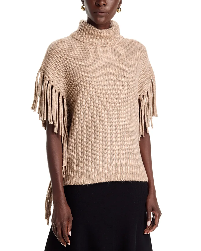 T Tahari Turtleneck Fringe Poncho Sweater by Tahari