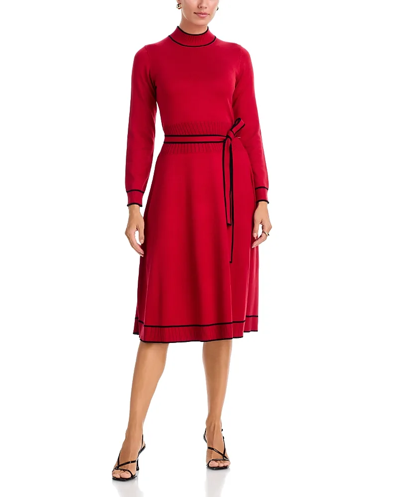 T Tahari Contrast Trim Belted Dress by Tahari