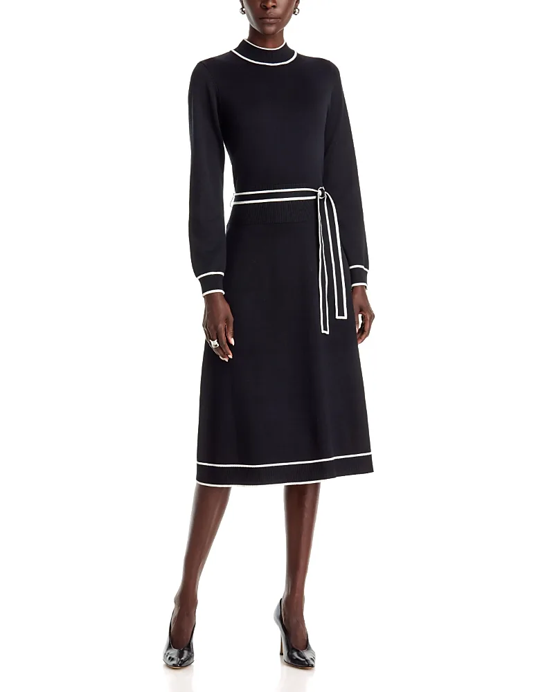 T Tahari Contrast Trim Belted Dress