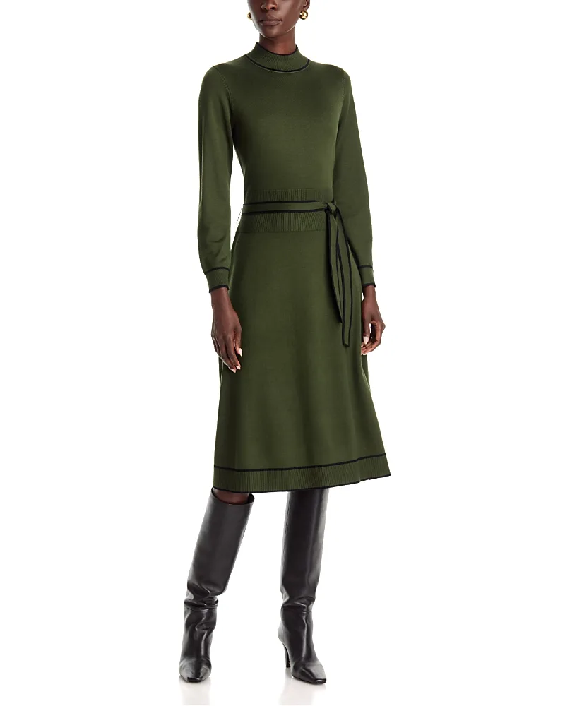 T Tahari Contrast Trim Belted Dress