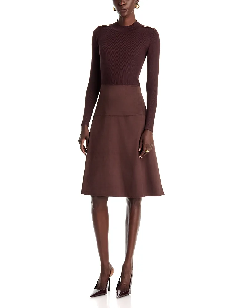 T Tahari Mock Neck Mixed Media Dress by Tahari
