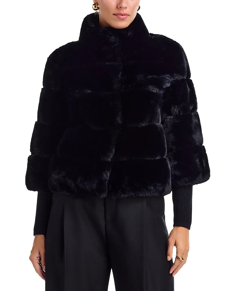 T Tahari Faux Fur Mock Neck Jacket