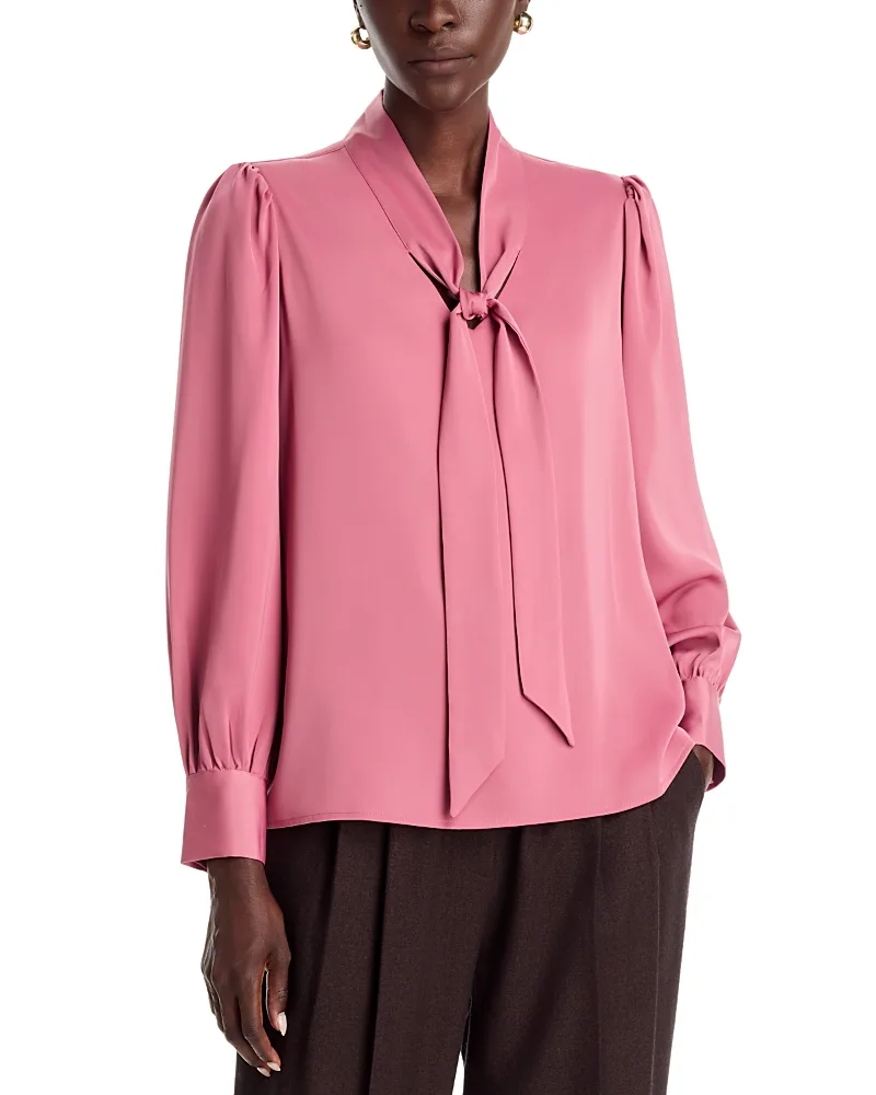 T Tahari Bow Neck Tie Blouse