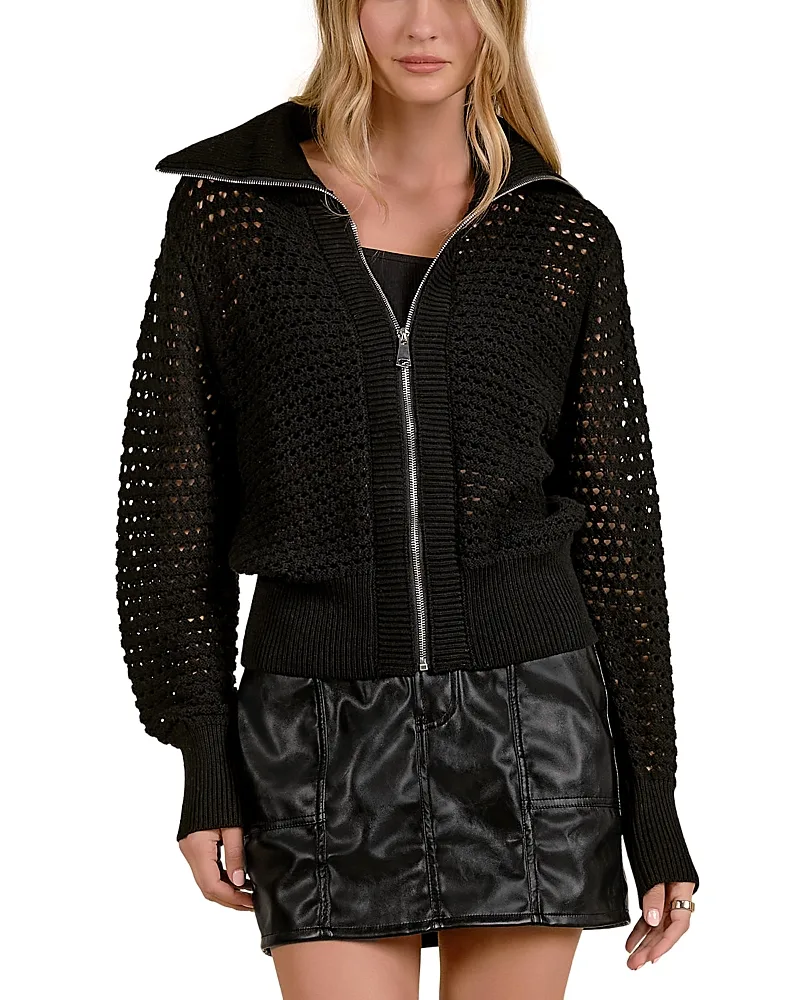 Elan Cotton Zip Front Knit Cardigan by Elan