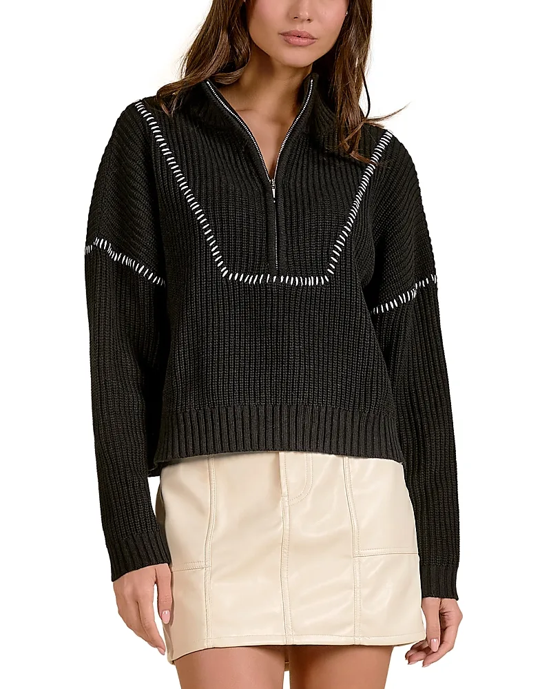 Elan Contrast Stitch Quarter Zip Sweater by Elan