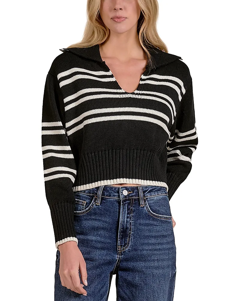 Elan Cotton Collared V Neck Sweater by Elan