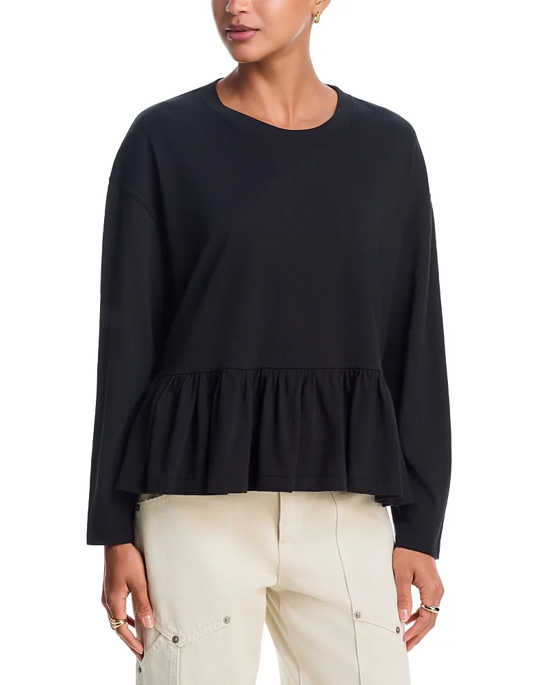 Ruffle Long Sleeve Cotton Tee by The Great