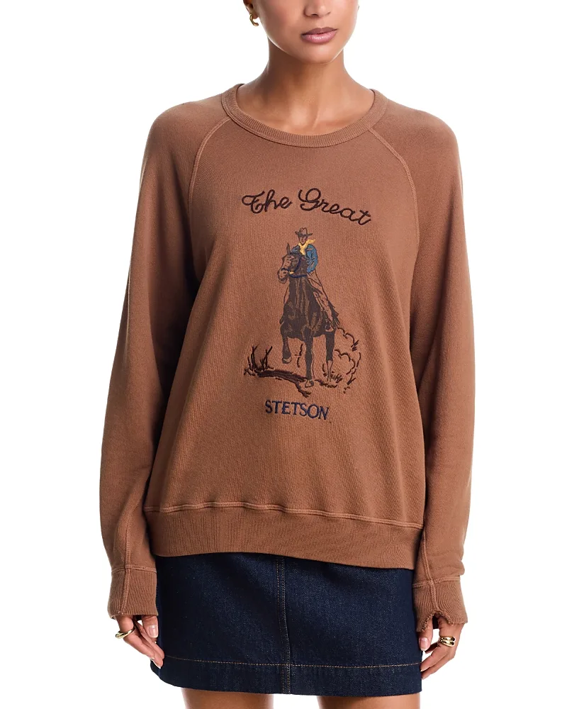 The College Cotton Graphic Sweatshirt by The Great