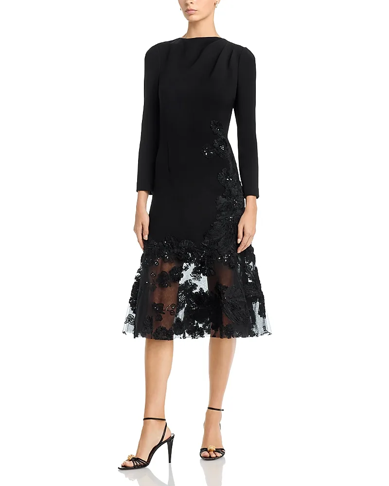Crepe Long Sleeve Embellished Hem Dress by Teri Jon