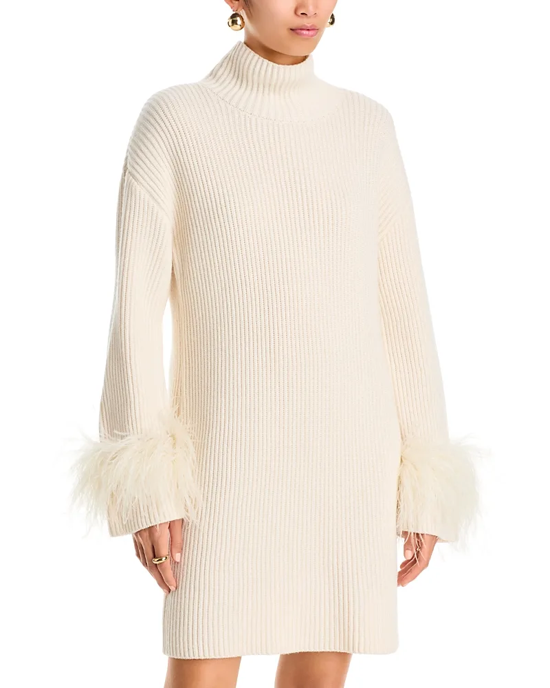 Kay Turtleneck Feather Trim Sweater Dress by Ramy Brook