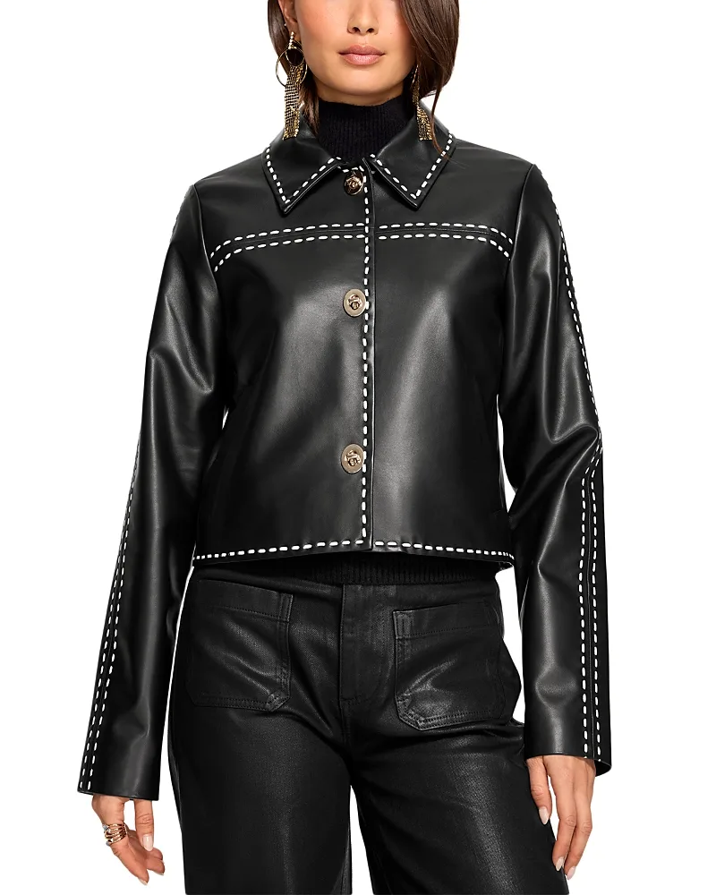 Mira Leather Contrast Stitch Jacket by Ramy Brook