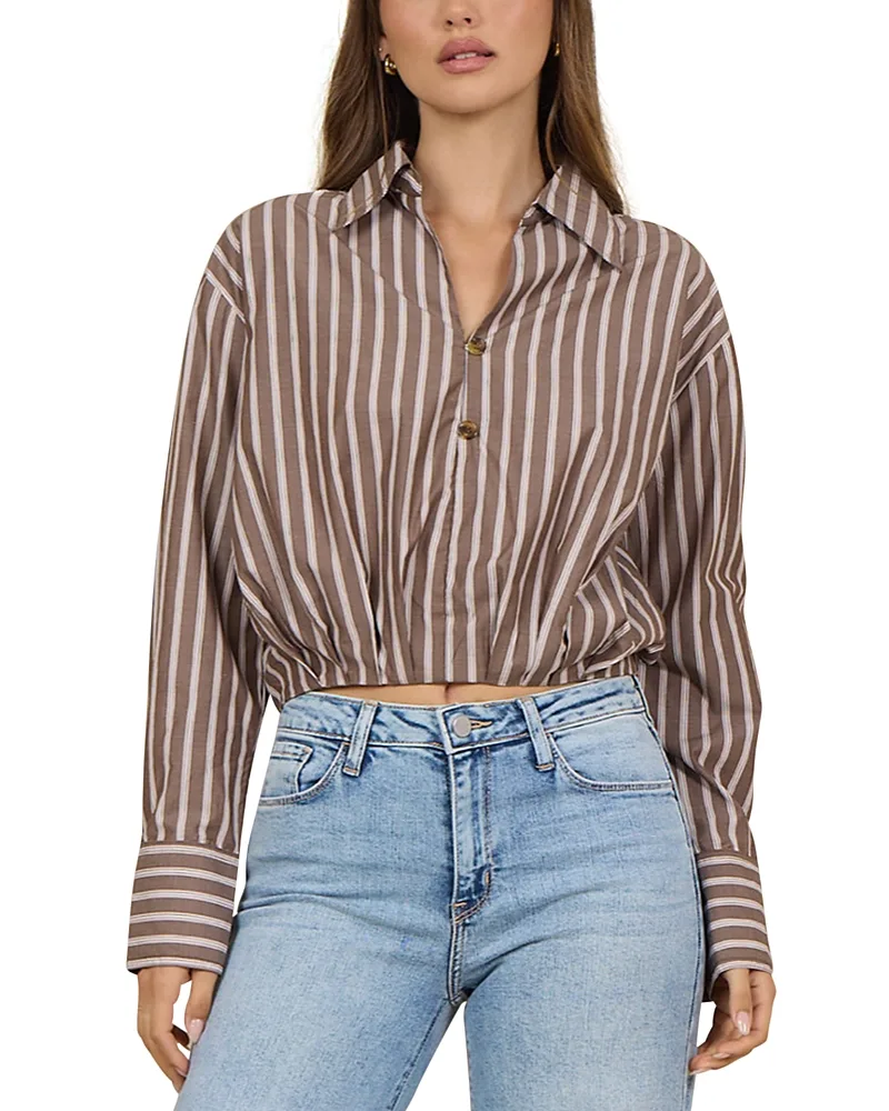 Cotton Blend Elastic Hem Blouse by Vintage Havana