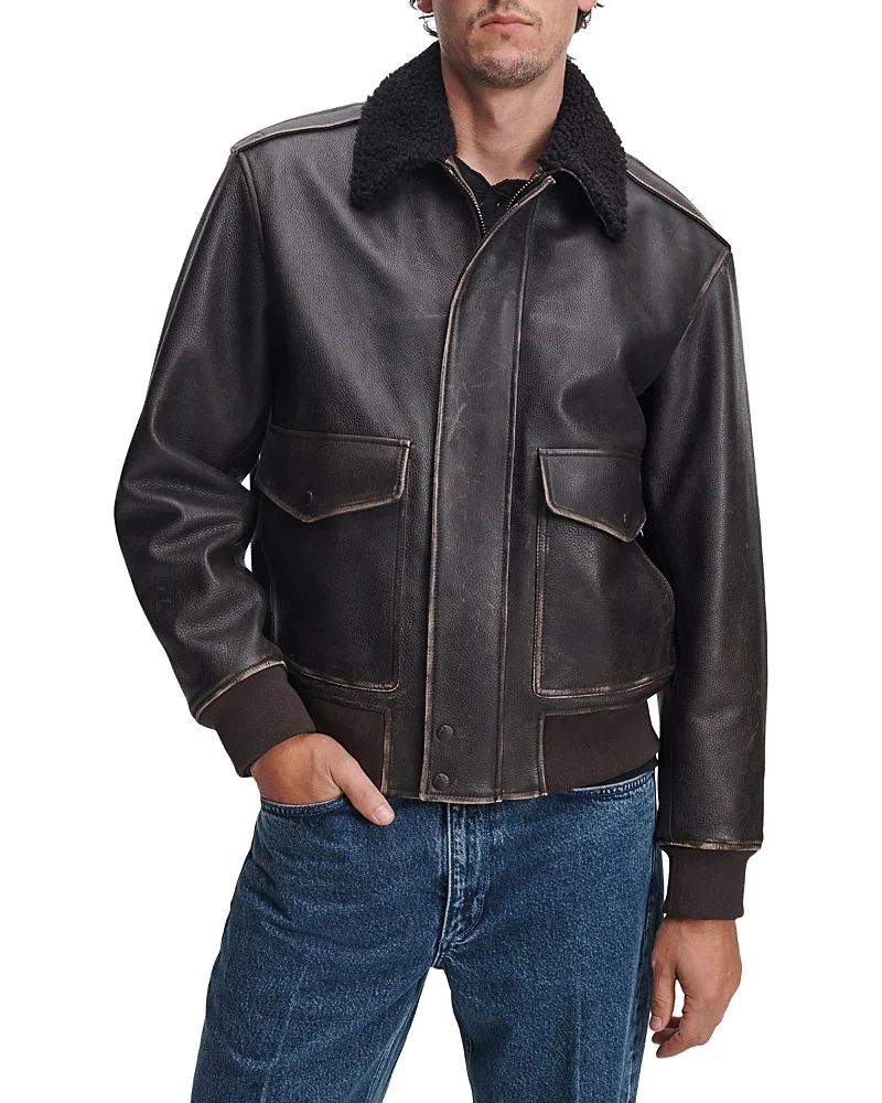 Manston Leather Fleece Collar Flight Jacket by rag & bone