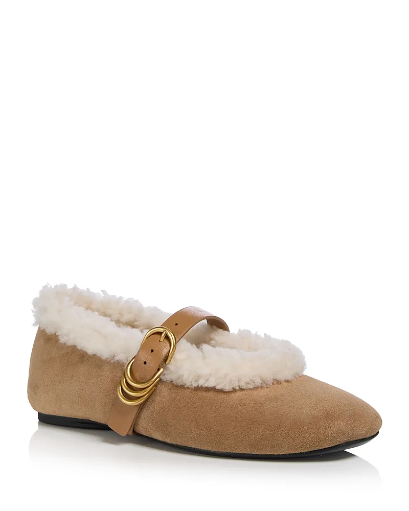 Spire Shearling Trim Suede Mary Jane Flats by rag & bone