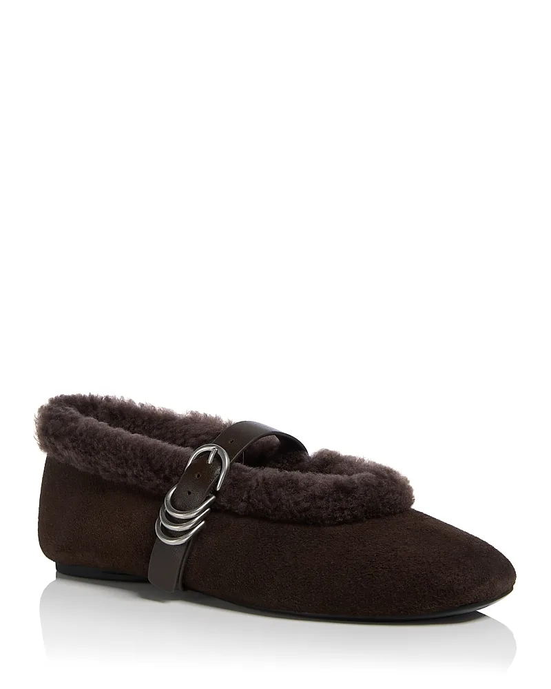 Spire Shearling Trim Suede Mary Jane Flats
