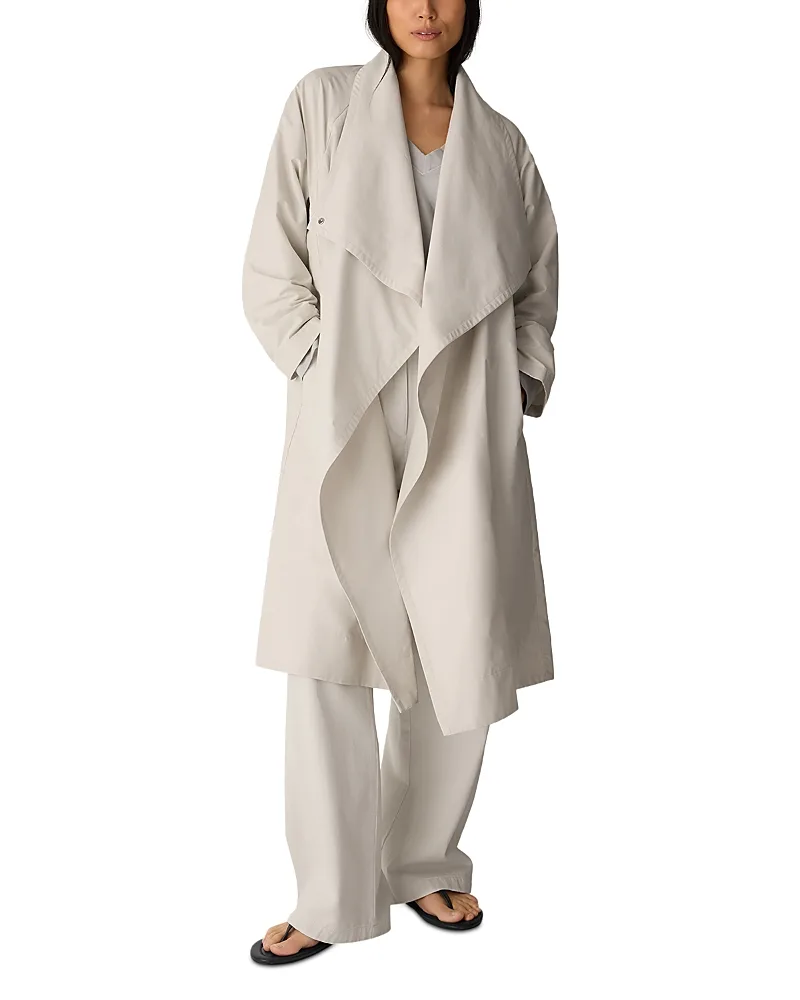 Draped High Collar Mid Length Coat by Eileen Fisher