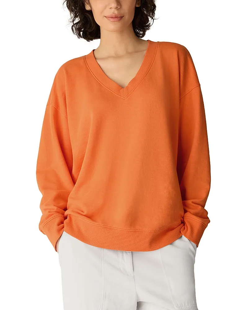 Long Sleeve V Neck Cotton Sweatshirt by Eileen Fisher